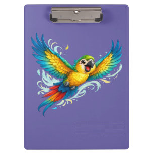 Happy Colourful Parrot in Flight Kawaii Bird Desig Clipboard