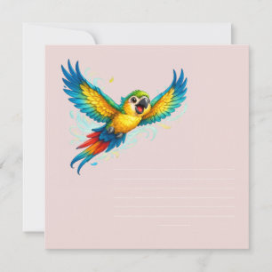 Happy Colourful Parrot in Flight Kawaii Bird Desig Invitation