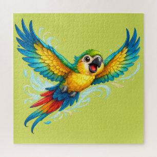 Happy Colourful Parrot in Flight Kawaii Bird Desig Jigsaw Puzzle