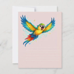 Happy Colourful Parrot in Flight Kawaii Bird Desig RSVP Card