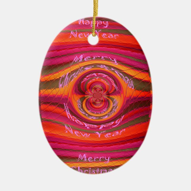 Happy Colours Merry Christmas Happy New Year  Desi Ceramic Tree Decoration (Front)