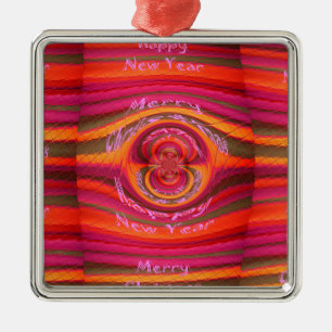 Happy Colours Merry Christmas Happy New Year Desi Metal Ornament