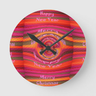 Happy Colours Merry Christmas Happy New Year  Desi Round Clock
