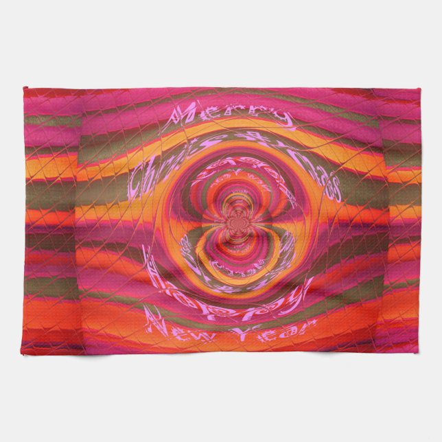 Happy Colours Merry Christmas Happy New Year  Desi Tea Towel (Horizontal)