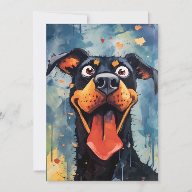 Happy Comical Dobermann Dog Holiday Card (Front)