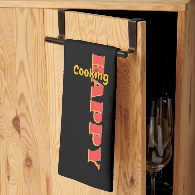 Happy Cooking Black       Tea Towel (Thirds Fold)