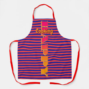 Happy Cooking Red Blue Horizontal Stripe        Apron
