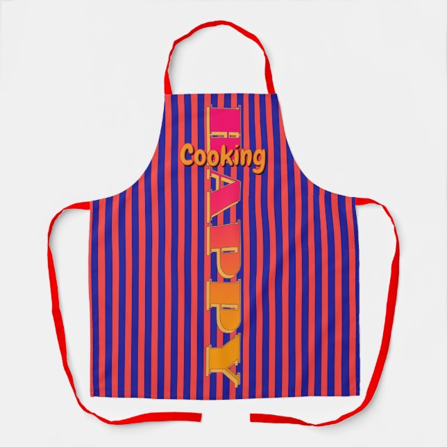 Happy Cooking Red Blue Stripe        Apron (Front)