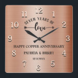 Happy Copper Anniversary  7th Wedding Anniversary Square Wall Clock<br><div class="desc">7th wedding anniversary clock with traditional copper look wishing the couple happy 7 years of togetherness. Copper is the traditional gift given for seventh wedding anniversary.</div>