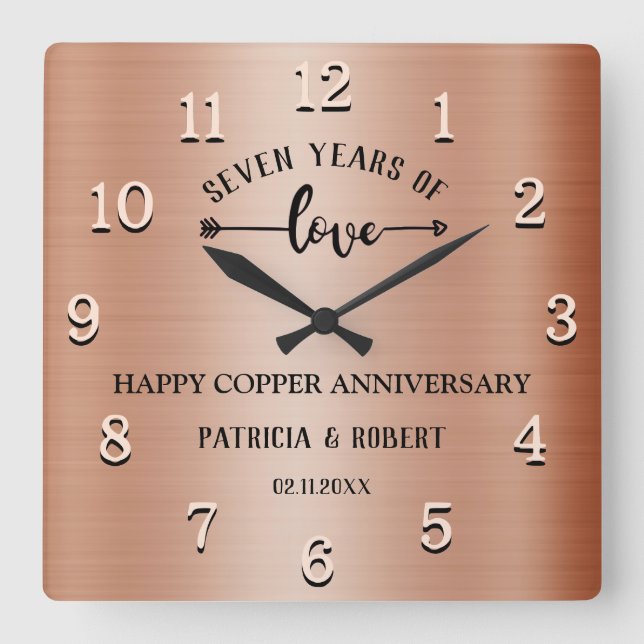 Happy Copper Anniversary  7th Wedding Anniversary Square Wall Clock (Front)