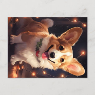 Happy Corgi Christmas lights Holiday Postcard