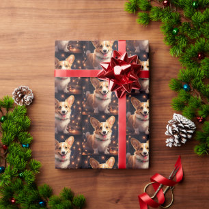 Happy Corgi Christmas lights Wrapping Paper