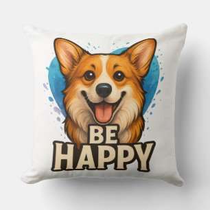 Happy Corgi Cute Dog Lover Design for Positive Cushion