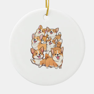 happy Corgi dogs Ceramic Ornament
