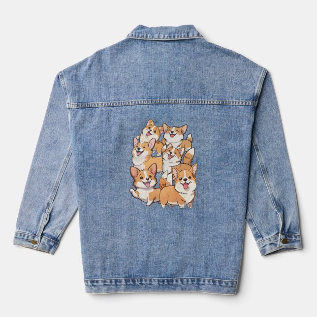 happy Corgi dogs Denim Jacket (Back)