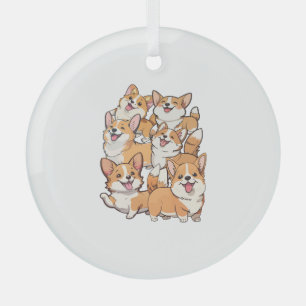 happy Corgi dogs Glass Tree Decoration