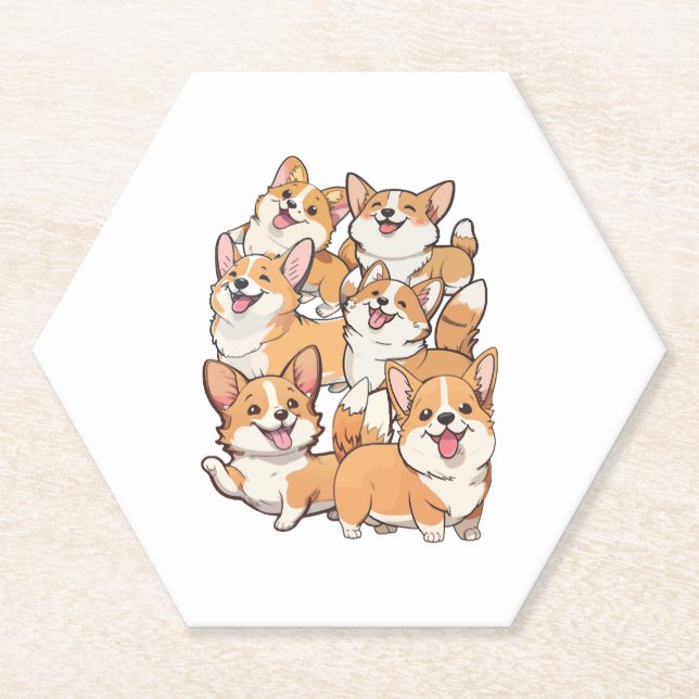 happy Corgi dogs Paper Coaster (Front)