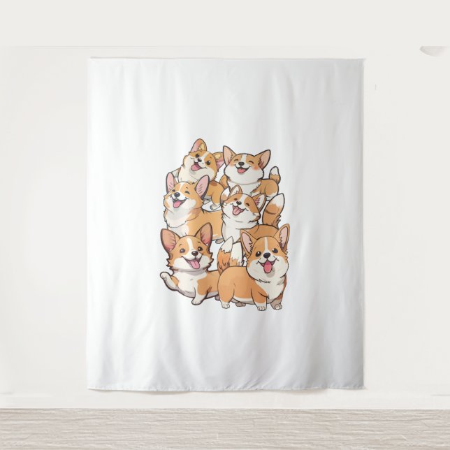 happy Corgi dogs Tapestry (Front)