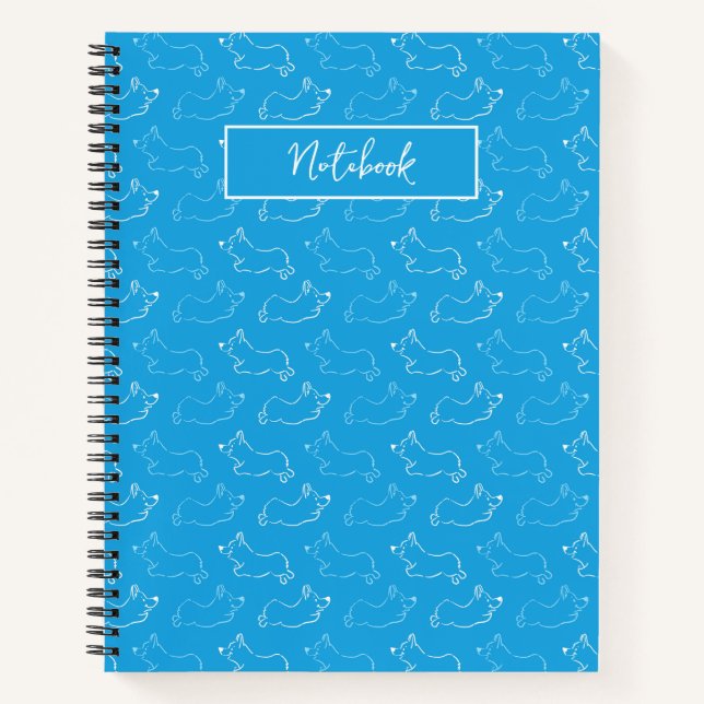 Happy Corgi Hand-Drawn Doodle Teal Custom Notebook (Front)