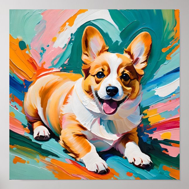 Happy Corgi in Colour Splash- Abstract Poster (Front)