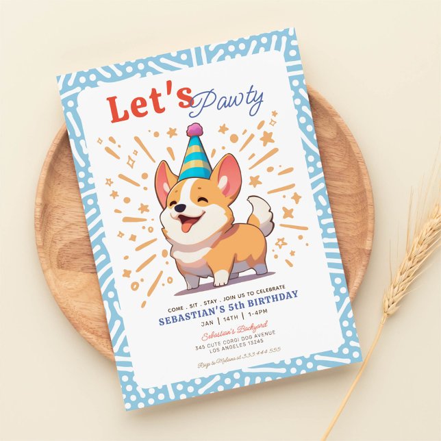 Happy Corgi Puppy Pawty Birthday  Invitation (Creator Uploaded)