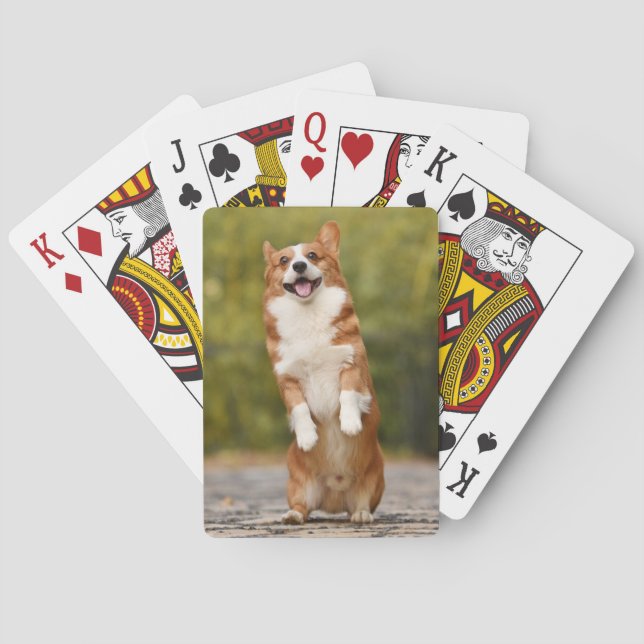 Happy Corgi Puppy Standing Photo Playing Cards (Back)