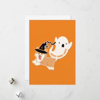 Happy Corgi-Ween | Cute Corgi Flat Holiday Card