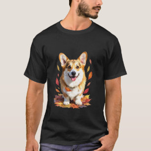 Happy Corgi with Autumn Leaves Design for Dog Love T-Shirt