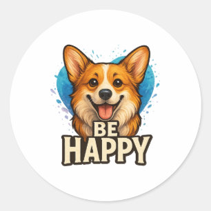 Happy Corgi with Colorful Heart- Dog lover design Classic Round Sticker