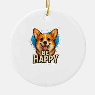 Happy Corgi with Colourful Heart- Dog lover design Ceramic Ornament