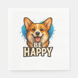 Happy Corgi with Colourful Heart- Dog lover design Napkin