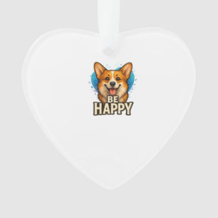 Happy Corgi with Colourful Heart- Dog lover design Ornament