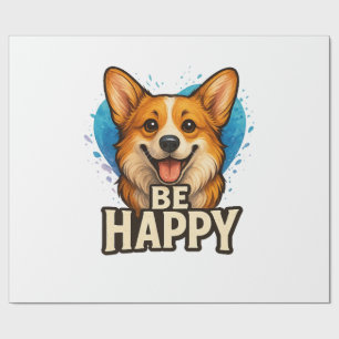 Happy Corgi with Colourful Heart- Dog lover design Wrapping Paper
