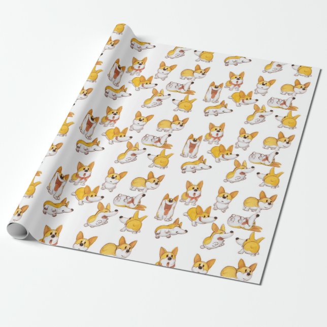Happy Corgi Wrapping Paper (Unrolled)