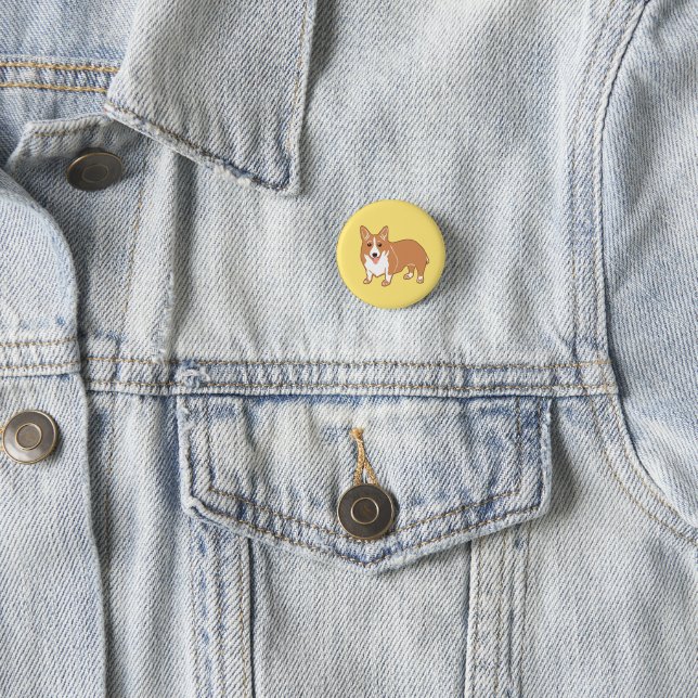 Happy Corgi Yellow Button (In Situ)