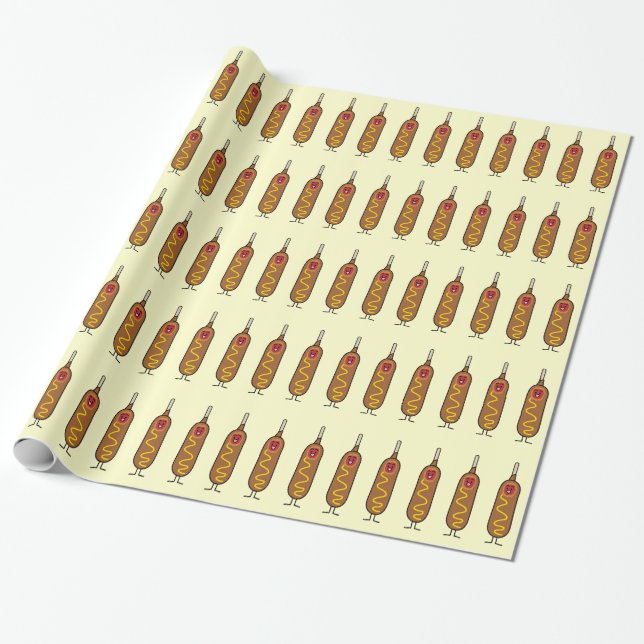 Happy Corn Dog Wrapping Paper (Unrolled)