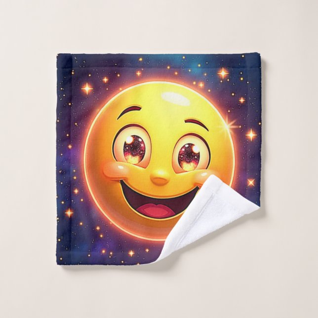 Happy Cosmic Eyes Emoji Bath Towel Set (Wash Cloth)