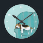 Happy Couch Beagle - Cute Puppy Dog Design Round Clock<br><div class="desc">Art illustration of a happy Beagle resting at home on the couch. This sleeping puppy dog loves his or her spot on the sofa. A cute dog lover’s wall clock for home or office. Makes a perfect gift for any pet lover. Check out Jenn’s Doodle World for even more cute...</div>
