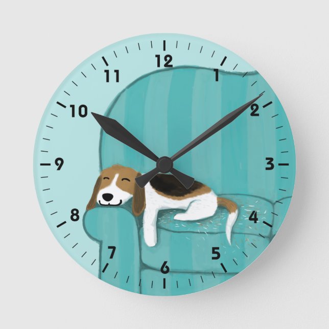 Happy Couch Beagle - Cute Puppy Dog Design Round Clock (Front)