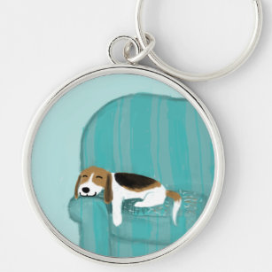 Happy Couch Beagle   Cute Sleeping Dog   Pet Art Key Ring