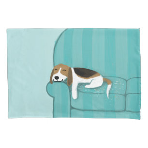 Happy Couch Beagle   Cute Sleeping Dog   Pet Art Pillowcase