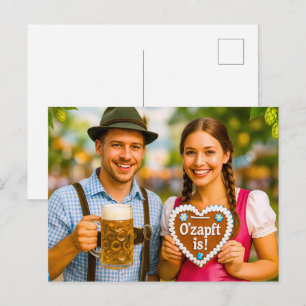 Happy Couple at Oktoberfest Celebration Holiday Postcard