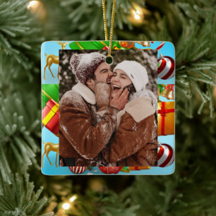 Happy Couple CUSTOM Colourful 3D-ish Christmas Ceramic Ornament