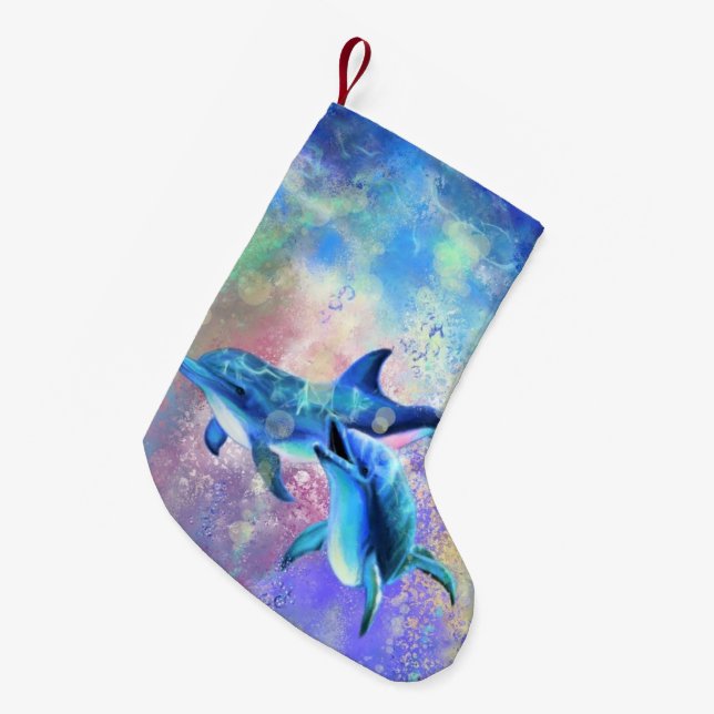 Happy Couple Dolphin Christmas Stocking (Front (Hanging))
