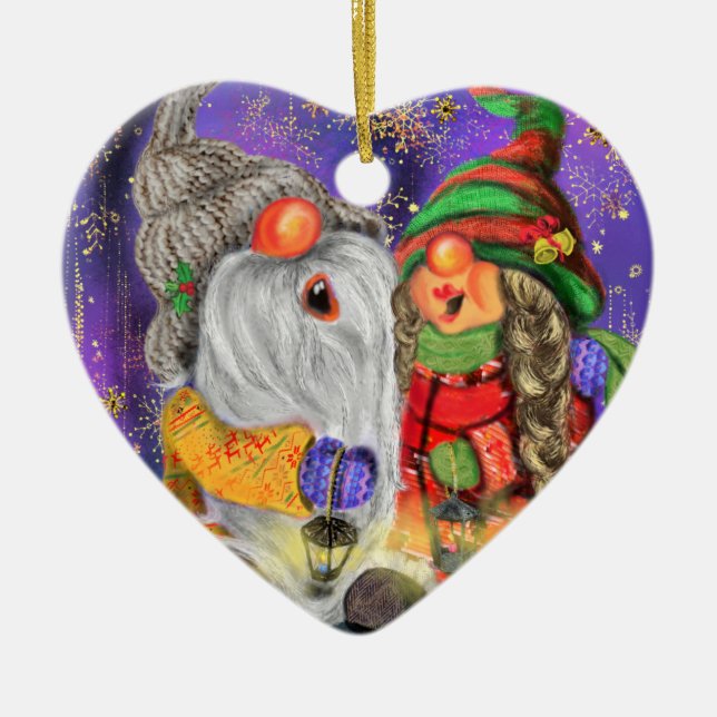 Happy Couple Gnome Christmas Ornament (Front)