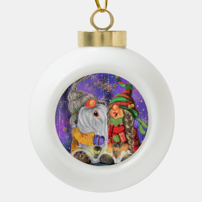 Happy Couple Gnome Christmas Ornament (Front)