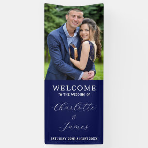 Happy Couple Photo Blue Wedding Welcome Banner