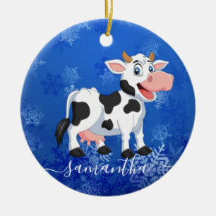 Happy Cow Blue  Ceramic Ornament