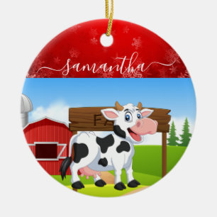 Happy Cow Christmas  Ceramic Ornament