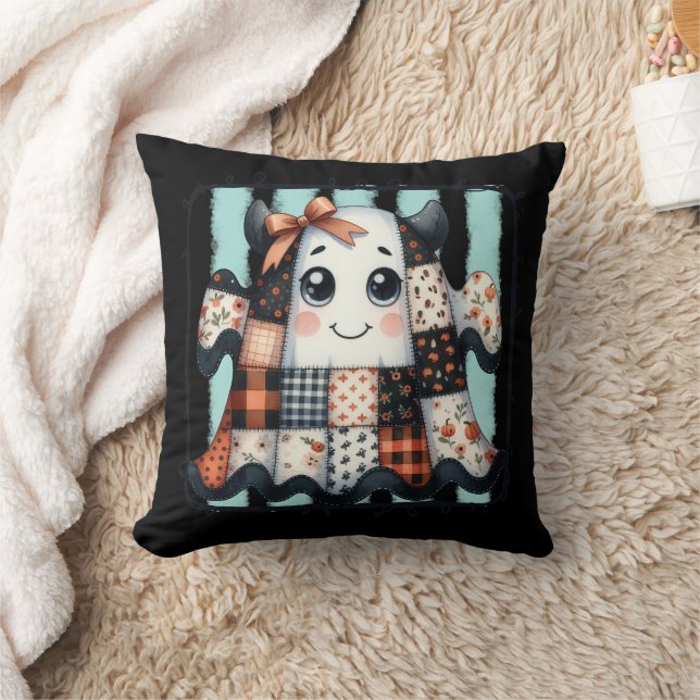 Happy Cow Ghost Halloween Patchwork Quilt Cushion (Blanket)
